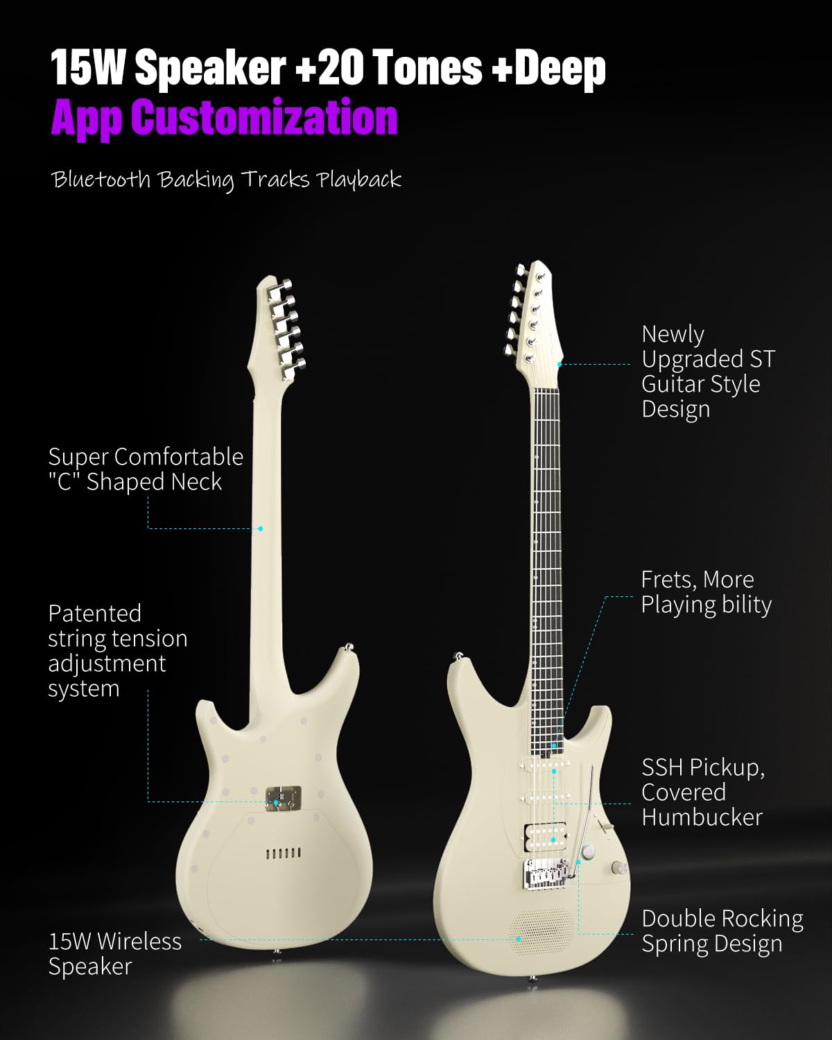 Enya Inspire 39" Smart E-Gitarre Carbon, 15W Lautsprecher, 20 Sounds, inkl. Tasche & Zubehör