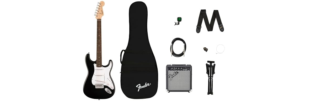 Squier Debut Stratocaster E-Gitarre Set mit Frontman 10G Amp, Gigbag, Gurt, Kabel, Ständer, Tuner