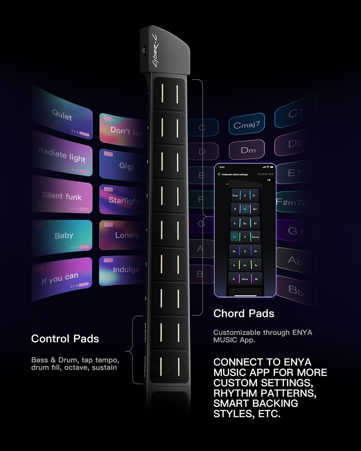 Enya CYBER-G Smart Guitar ohne Saiten, faltbar, Drum & Bass, Presets, App-Akkordsheets