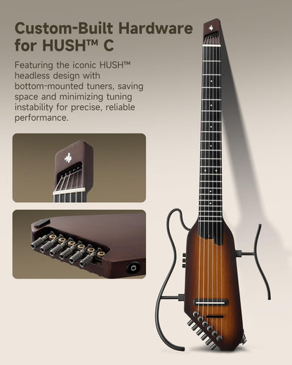 Donner Hush C elektroakustische Konzertgitarre (Nylon), Reisegitarre mit Tuner & Kopfhöreranschluss, Sunburst