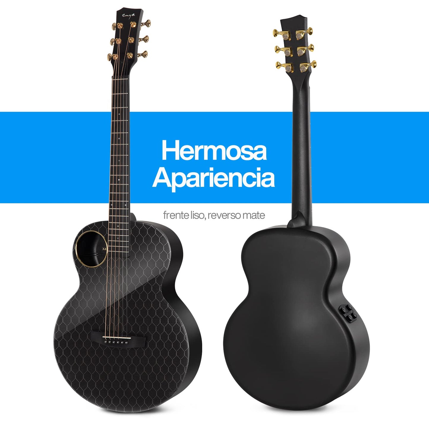 Enya X4 Pro 36" Elektro-Akustik Carbon 3/4 Set, Cutaway, Smart Tonabnehmer, Reisegitarre, inkl. Kit