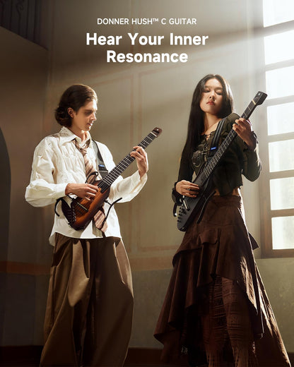 Donner Hush C elektroakustische Konzertgitarre (Nylon), Reisegitarre mit Tuner & Kopfhöreranschluss, Sunburst