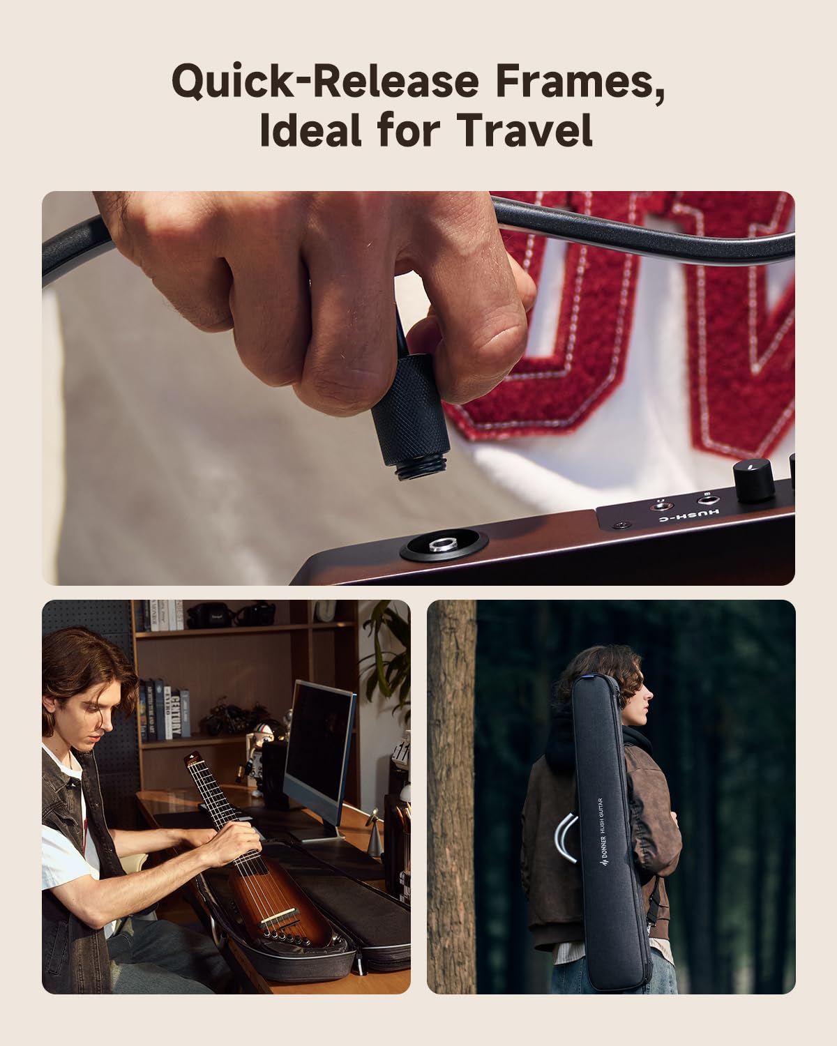 Donner Hush C elektroakustische Konzertgitarre (Nylon), Reisegitarre mit Tuner & Kopfhöreranschluss, Sunburst